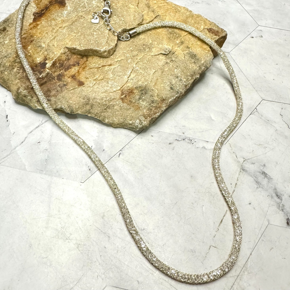 Sterling Silver Mesh Crystal Necklace 925 Tube Encased Sparkle Bling Wedding 19"
